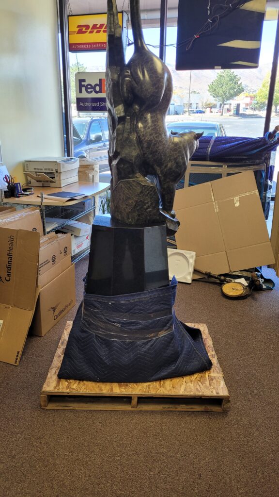 Crating the Gerald Balciar Sculpture "Canyon Princess "Bronze Mountain Lion Statue c/o Broadmoor Galleries